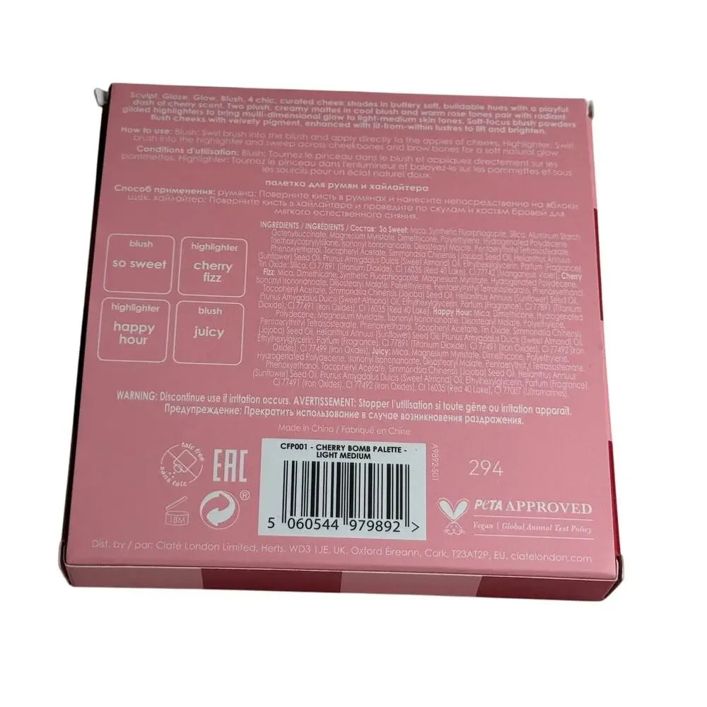 Ciaté London Cherry Bomb Blush And Highlighter Palette Vegan Light Medium‎